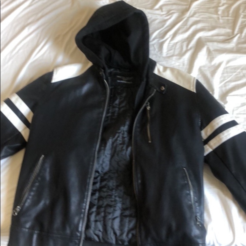 Wilsons leather biker jacket with hood lightly used